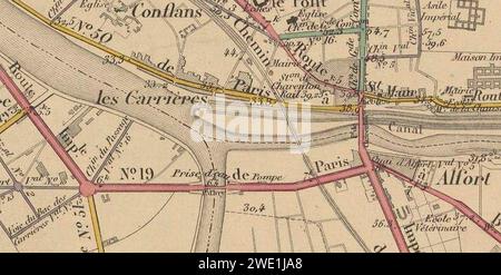 Alfortville.Maisons-Alfort.Pont d'Ivry.Rue Charles-de-Gaulle.Rue Eugène-Renault.carte du Département de la Seine.1890. Foto Stock