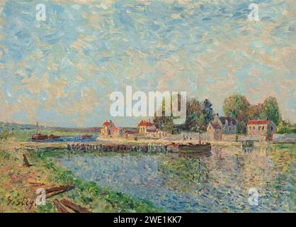 Alfred Sisley - le Barrage à Saint-Mammès, Canal du Loing. Foto Stock