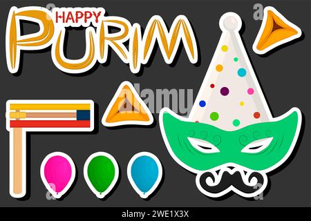 Splendida illustrazione a colori sul tema della festa annuale Purim Illustrazione Vettoriale