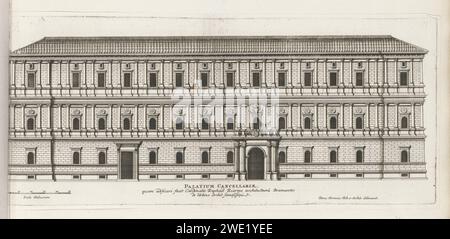 Facciata Van Palazzo della Cancelleria te Roma, Giovanni Battista fonda (ACTRUTED TO), dopo Pietro Ferrerio, dopo Donato Bramante, 1655 stampa la stampa fa parte di un album. Tipografia: Italyafter design by: Italyafter design by: Romepublisher: Rome paper etching Palace. Facciata (di casa o edificio) Palazzo della Cancelleria Foto Stock