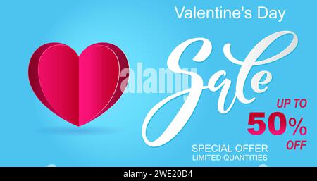 Banner di San Valentino. Composizione romantica con i cuori. Illustrazione vettoriale per siti Web, pubblicità, materiali promozionali. Udito volumetrico Illustrazione Vettoriale