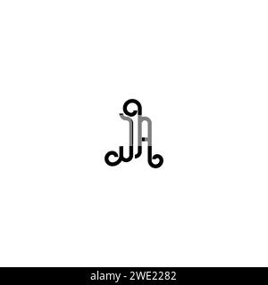 JA design del logo iniziale semplice e curvo sfondo bianco e nero Illustrazione Vettoriale