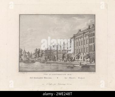 Veduta del Museo reale di Amsterdam, A. Lutz, dopo Cornelis de Kruyff, 1825 stampe Vista del Trippenhuis o del Museo reale sul Kloveniersburgwal di Amsterdam. In lontananza il Waag sul Nieuwmarkt. Tipografia: L'editore: Canali di incisione della carta di Amsterdam, Waters (in città) casa Tripp Foto Stock