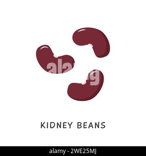 Icona Cartoon vettoriale Kidney Beans. Pochi impulsi leguminosi di colore scuro isolati su sfondo bianco. Fagioli in stile cartone animato piatto. Proteina vegetariana, Ingredie Illustrazione Vettoriale