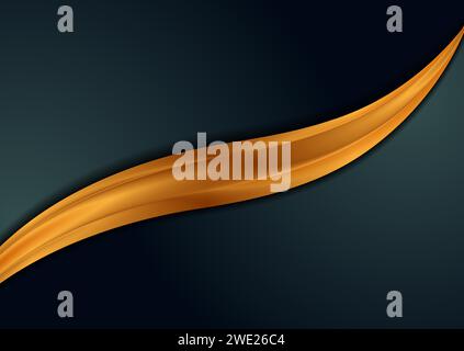 Sfondo astratto blu scuro con onda lucida dorata. Progettazione grafica vettoriale Illustrazione Vettoriale
