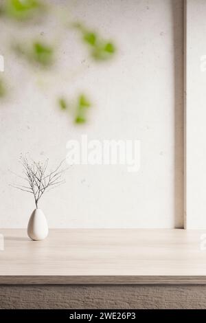 Uno sfondo ricco di ombreggiature che è possibile utilizzare nei progetti. Pareti strutturate e podio con luce del sole che splende. Foto Stock