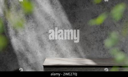 Uno sfondo ricco di ombreggiature che è possibile utilizzare nei progetti. Pareti strutturate e podio con luce del sole che splende. Foto Stock