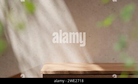 Uno sfondo ricco di ombreggiature che è possibile utilizzare nei progetti. Pareti strutturate e podio con luce del sole che splende. Foto Stock