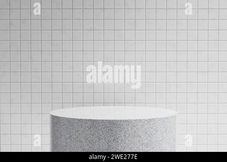 Uno sfondo ricco di ombreggiature che è possibile utilizzare nei progetti. Pareti strutturate e podio con luce del sole che splende. Foto Stock