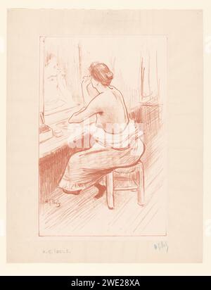 Donna sul suo bagno, Henri Gabriel Ibels, c. 1895 stampa illustrazione con la canzone Mensonges from CH. Sémiane e Gaston Maquis. Giornale di Parigi. Fare il bagno - AA - (per) donne Foto Stock