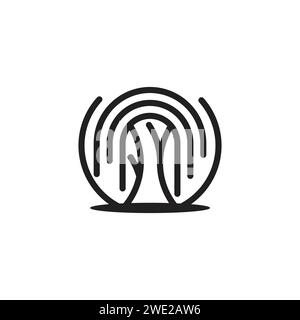 Albero astratto logo minimale emblema disegno vettoriale, disegno con logo in legno di quercia. Icona del logo ad albero lineare astratto immagine del vettore di disegno Illustrazione Vettoriale