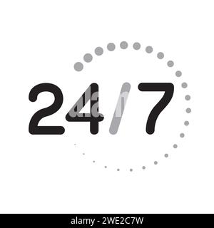 Servizi di lavoro 24 ore su 24, 7 giorni su 7, simbolo rotondo Illustrazione Vettoriale