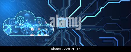 Cloud computing Concept.Abstract Connection Technology background. Vettore disegnato a mano. Illustrazione Vettoriale