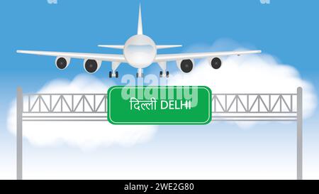 Aereo decolla nell'illustrazione vettoriale dell'aeroporto di Delhi Illustrazione Vettoriale