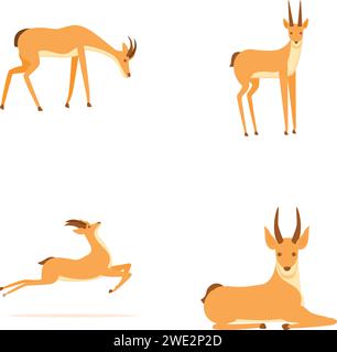 Le icone delle gazzelle impostano il vettore dei cartoni animati. Gazzella africana dalla coda nera selvatica. Personaggio dei cartoni animati Illustrazione Vettoriale