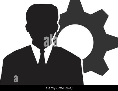 Cartello di amministrazione e manutenzione, cartello di amministrazione, icona di manutenzione, icona utente, equipaggiamento persone, icona account utente Illustrazione Vettoriale