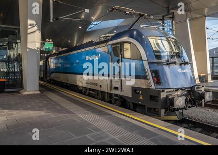 VIENNA, AUSTRIA - 21 novembre 2023: Piattaforma presso la stazione centrale di Vienna in Austria Foto Stock