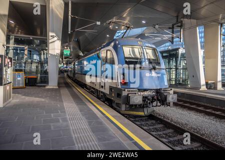 VIENNA, AUSTRIA - 21 novembre 2023: Piattaforma presso la stazione centrale di Vienna in Austria Foto Stock