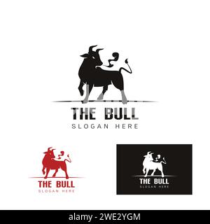 Immagine elegante del modello del logo Bull , della mucca toro, del concetto di design del logo su un'illustrazione vettoriale su sfondo bianco e nero Illustrazione Vettoriale