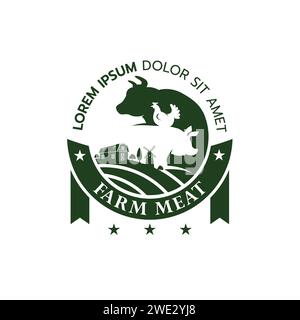 Modello di logo Creative Ideas of Farm, logo Farm Animals su sfondo bianco illustrazione vettoriale Illustrazione Vettoriale