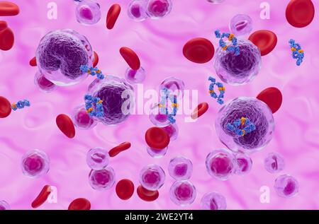 Trattamento con anticorpi monoclonali nel linfoma non-hodgkin (NHL) - Vista isometrica illustrazione 3d. Foto Stock