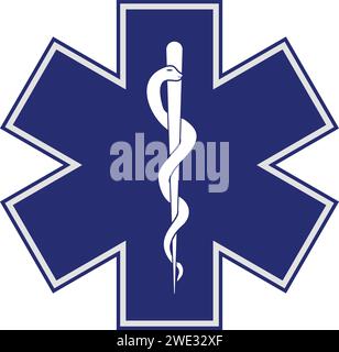 Logo medico Star of Life, logo ambulanza, segno farmacia, segno medico, simbolo medico, Star of Life Blue Illustrazione Vettoriale