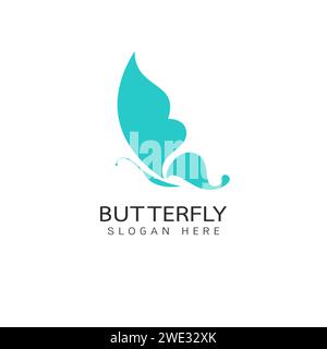 Immagine stilizzata del modello con logo a farfalla su sfondo bianco, logo con silhouette a farfalla isolato illustrazione vettoriale Illustrazione Vettoriale