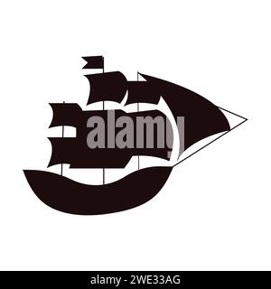 silhouette nera di una nave a vela. Icona semplice. Illustrazione vettoriale isolata su sfondo bianco. Illustrazione Vettoriale