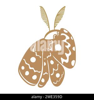 Il personaggio della mosca materna sta ballando. Simpatico personaggio di falena che gli copre il viso con la sua ala. Stile cartoni animati. Illustrazione per bambini. Illustrazione vettoriale Illustrazione Vettoriale