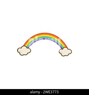 Arcobaleno con nuvole. Elementi arcobaleno. Carino cartone animato arcobaleno isolato su sfondo bianco illustrazione vettoriale Illustrazione Vettoriale