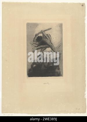 Kain ad Abel, Odilon Redon, 1886 stampa Cain con club sollevato, sta per colpire Abel. Abel, visto sul retro, siede per terra. Tipografia: Franceprinter: Paris paper etching / drypoint The Killing of Abel: Cain lo uccide con una pietra, un mazzetto o una mascella, in alternativa con una vanga o un altro strumento come arma Foto Stock