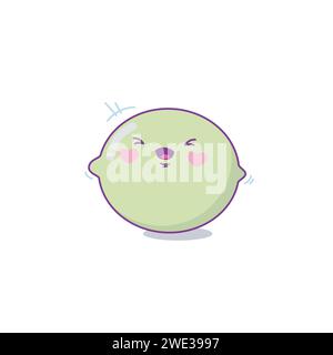 Personaggio Lemon carino cartoni animati in stile kawaii su sfondo bianco illustrazione vettoriale Illustrazione Vettoriale