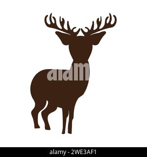 Silhouette di un cervo. Illustrazione vettoriale isolata su sfondo bianco. Illustrazione Vettoriale