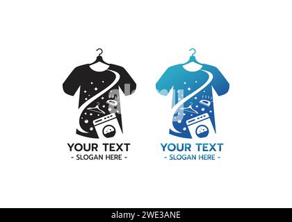 Design creativo con logo su sfondo bianco illustrazione vettoriale per il servizio di lavanderia o lavaggio a secco Illustrazione Vettoriale