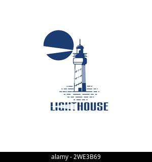 Set di modello minimale con logo Lighthouse, disegno a illustrazione vettoriale, logo creativo ART Lighthouse, logo Lighthouse per T-shirt design su wh Illustrazione Vettoriale