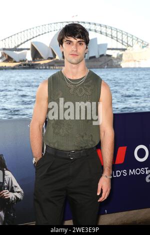 Sydney, Australia. 23 gennaio 2024. TBC arriva sul Red carpet per la Sydney Premiere di Force of Nature: The Dry 2 al Westpac OpenAir Sydney, Mrs Macquaries Point Royal Botanic Garden di Sydney. Crediti: Richard Milnes/Alamy Live News Foto Stock