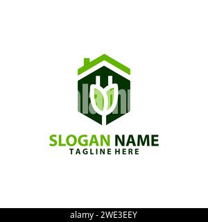 vettore di design del logo green electrical house Illustrazione Vettoriale