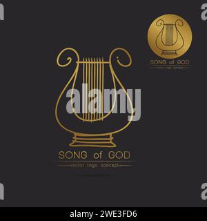 Moderno design lineare sottile e piatto. Immagine stilizzata del logo Lyre. Logo del festival di musica classica modello per copertine, logo, poster, inviti, musica moderna Illustrazione Vettoriale