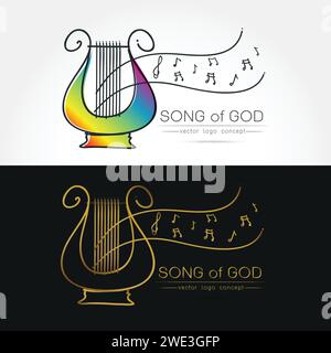 Moderno design lineare sottile e piatto. Immagine stilizzata del logo Lyre. Logo del festival di musica classica modello per copertine, logo, poster, inviti, musica moderna Illustrazione Vettoriale