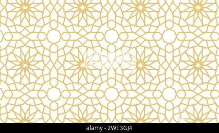 Modello senza cuciture basato sull'arte islamica tradizionale. Sfondo musulmano. Colore oro. Illustrazione Vettoriale