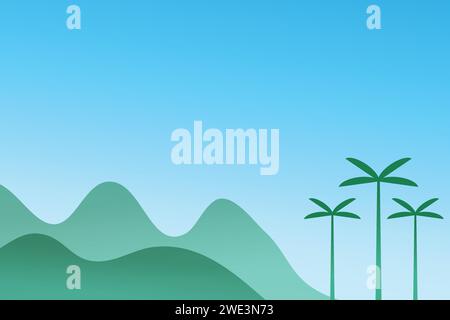 Paesaggio montano minimale con albero su sfondo blu illustrazione vettoriale Illustrazione Vettoriale