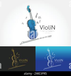 Moderno design lineare sottile e piatto. L'immagine stilizzata di Violino. Logo del festival di musica classica modello per copertine, logo, poster, inviti su bac bianco Illustrazione Vettoriale