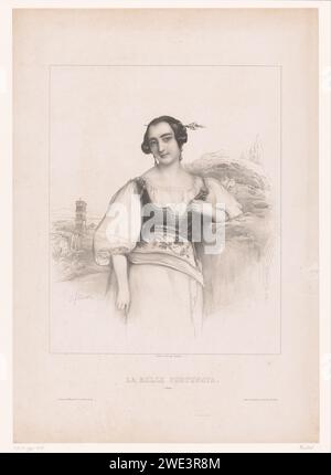 Giovane donna italiana nella gestazione locale, Eduard Clemens Fechner, in o dopo il 1835 stampa Paris paper European (con NOME). adolescente, giovane donna, fanciulla. Costume popolare, costume regionale Roma Foto Stock