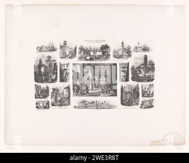 Cityscapes of Venice, Pietro Chevalier, stampa del 1833 Stampa con diciassette facce nella città di Venezia. Venezia carta vista città in generale; 'veduta'. chiesa (esterno). hôtel, cioè un piccolo palazzo in città. torre, torre dell'orologio  ornamento monumentale. isola. quadrato, luogo, circo, ecc. canale. mare. gondola. barca a vela, barca a vela. Rovine della chiesa, del monastero, ecc. Dogepaleis. Ca' Foscari. Ca' Rezzonico. Chiesa di Santa Maria dei Servi. Chiesa di Santa Maria dei Carmini. St Francesco del deserto. Chiesa di San Giobbe. Chiesa di San Sebastiano. Santi Giovanni e Paolo. San Giacomo on Mall. Provinci Foto Stock