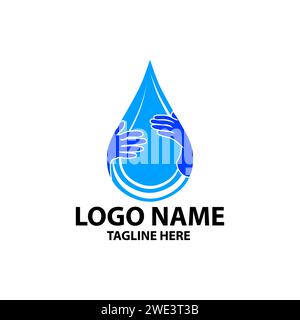 logo delle mani che avvolgono le gocce d'acqua Illustrazione Vettoriale