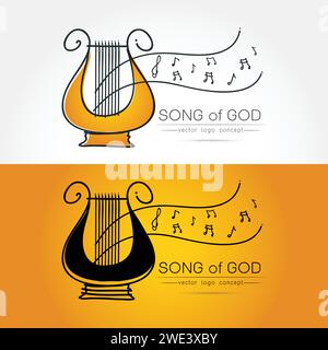 Moderno design lineare sottile e piatto. Immagine stilizzata del logo Lyre. Logo del festival di musica classica modello per copertine, logo, poster, inviti, musica moderna Illustrazione Vettoriale