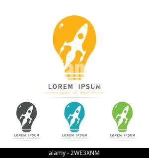 Design del logotipo vettoriale del modello del logo Rocket idea su sfondo bianco illustrazione vettoriale Illustrazione Vettoriale