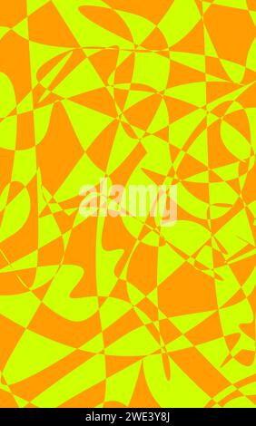 Illustrazione di forme futuristiche caotiche e linee dal vivace motivo astratto arancione e giallo Foto Stock