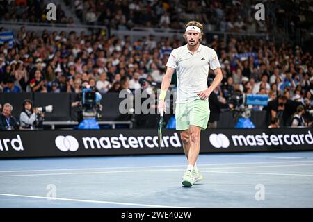 Parigi, Francia. 20 gennaio 2024. Stefanos Tsitsipas durante l'Australian Open AO 2024 Grand Slam Tournament il 21 gennaio 2024 al Melbourne Park in Australia. Crediti: Victor Joly/Alamy Live News Foto Stock