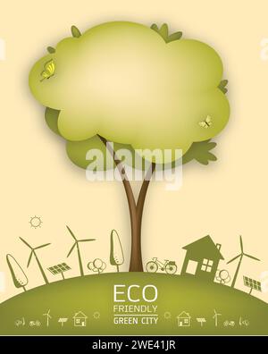 ECO-COMPATIBILE. Concetto di ecologia con verde Eco terra e alberi. Illustrazione Vettoriale. Illustrazione Vettoriale